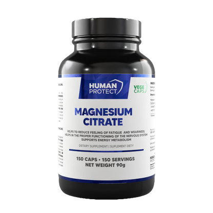 Magnesium Citrat Kapseln von Human Protect, 150 Veggie Caps für Energie und Nervensystem