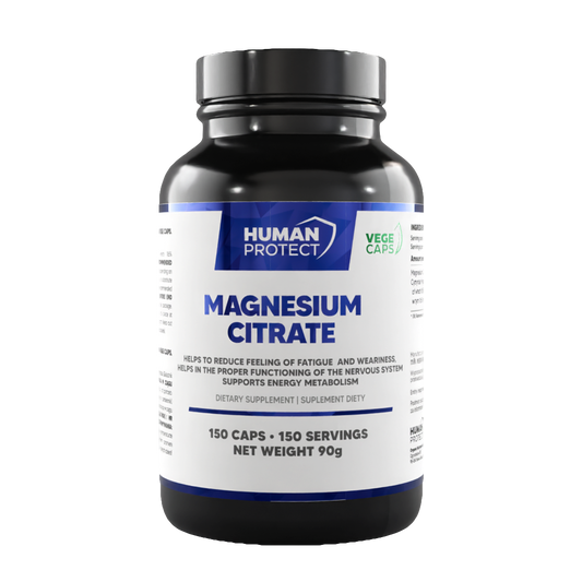 Magnesium Citrat Kapseln von Human Protect, 150 Veggie Caps für Energie und Nervensystem