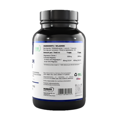 Magnesium Citrat Kapseln für Energie & Nervensystem, VEGE CAPS, Human Protect