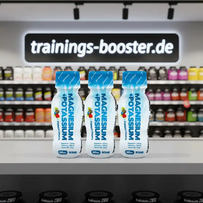 Magnesium + Kalium Getränkeflaschen im Shop mit trainings-booster.de Schild