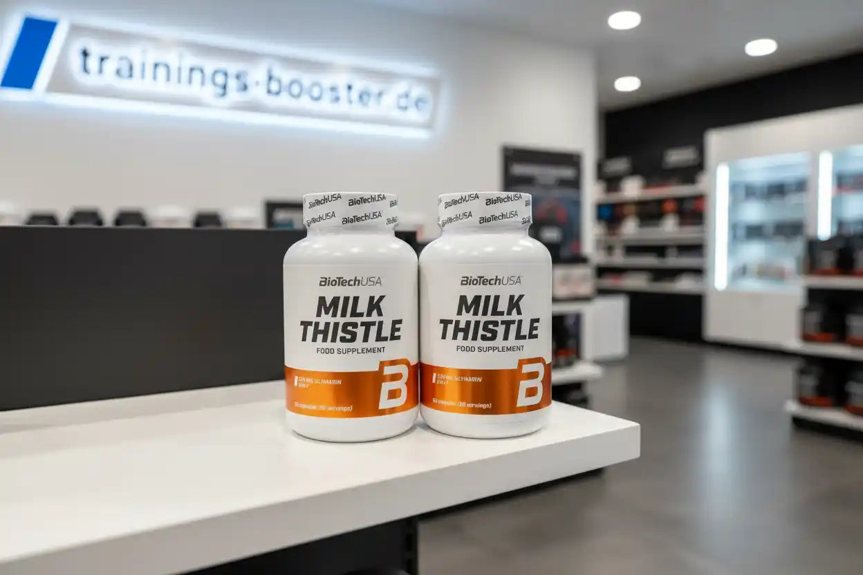 Zwei BioTech USA Milk Thistle Nahrungsergänzungsmittel-Flaschen im Shop von trainings-booster.de