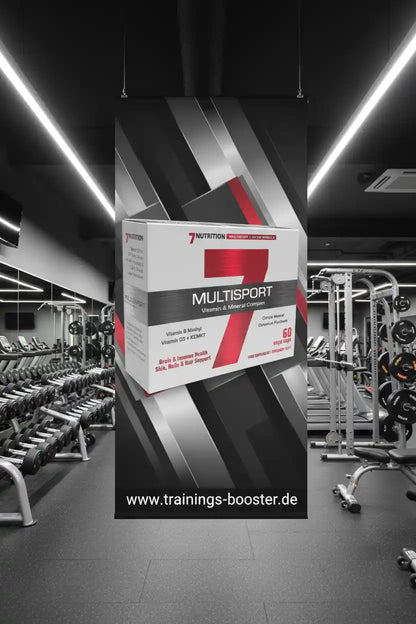 7Nutrition Multisport Vitamin & Mineral Complex in modern gym setting