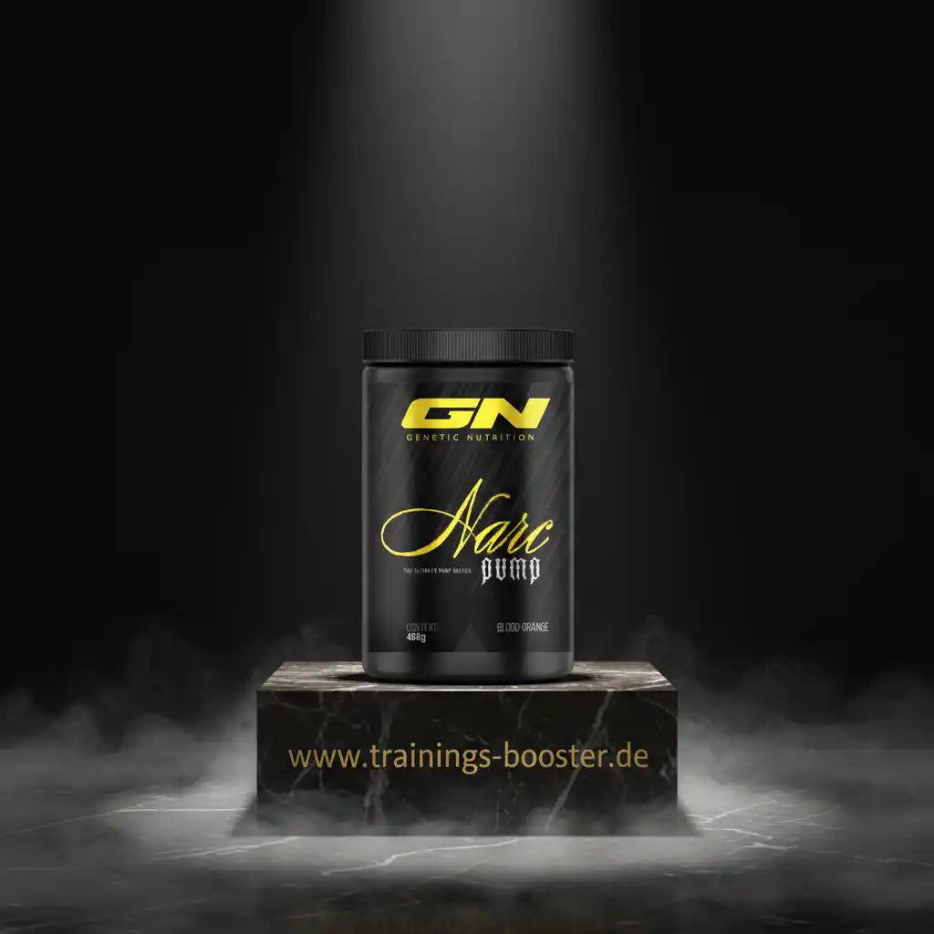 GN Narc Pump Pre-Workout Booster in Blood Orange Geschmack auf Marmorpodest