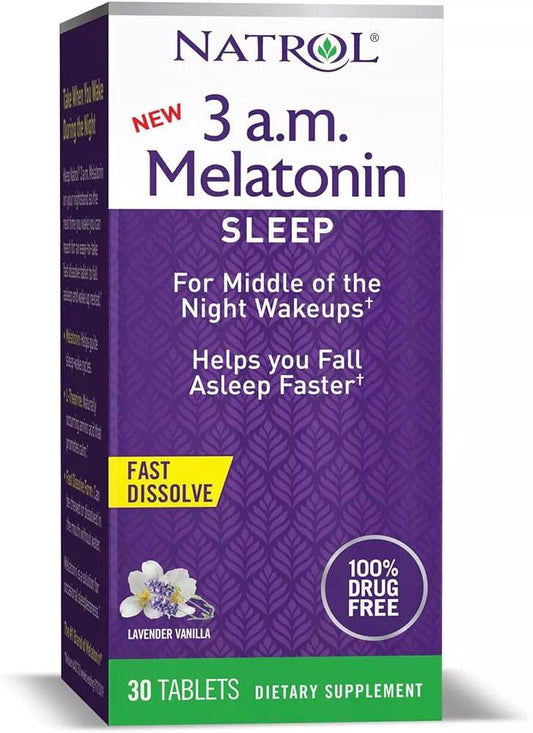 Natrol 3 a.m. Melat@nin Fast Dissolve, Lavender Vanilla, 60 Tabletten - MHD 31.5.2025 - trainings-booster.de