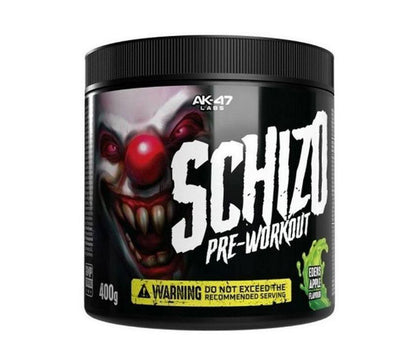 AK-47 Labs Schizo Pre-Workout Booster mit grünem Apfel-Geschmack, 400g Dose