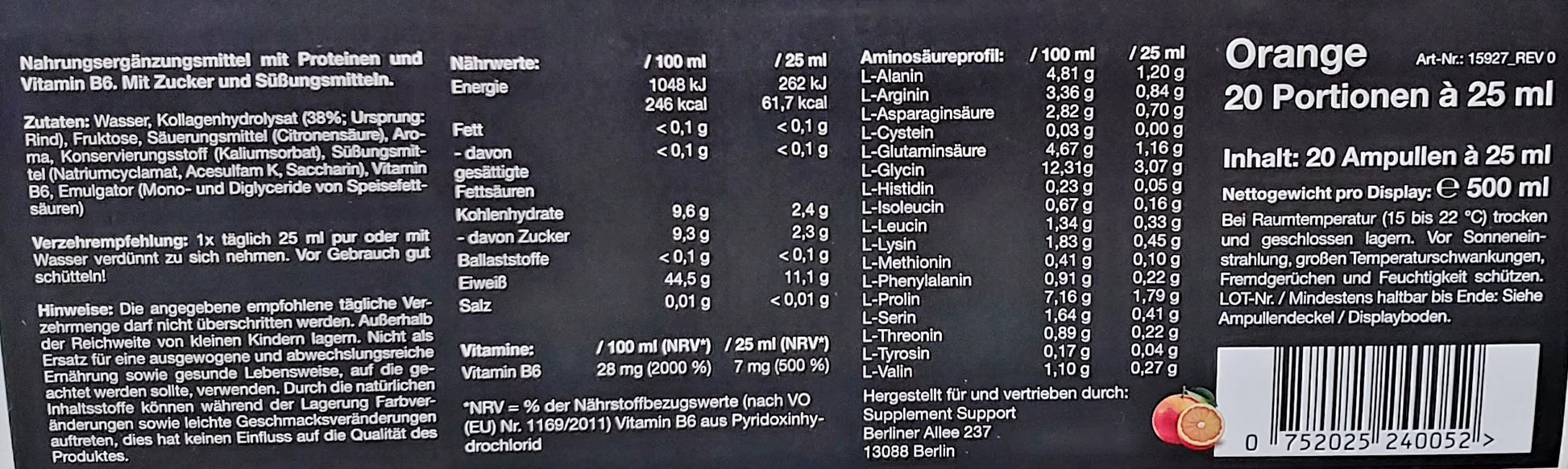 Supplement Support Liquid Amino - 25ml - trainings-booster.de