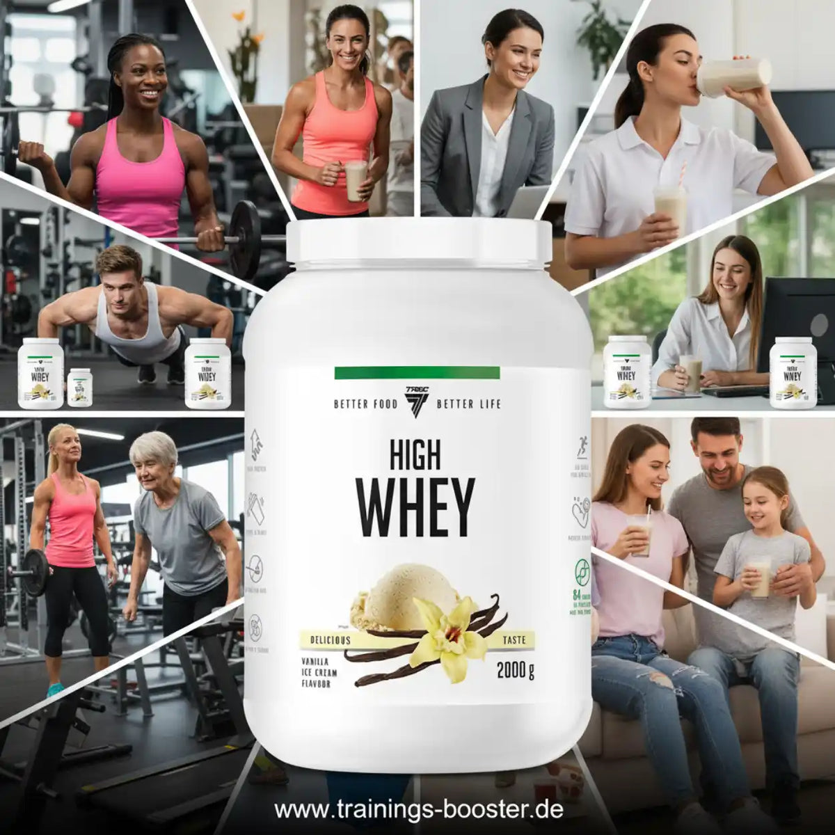 High Whey Proteinpulver Vanille-Eisgeschmack für Muskelaufbau und Sport