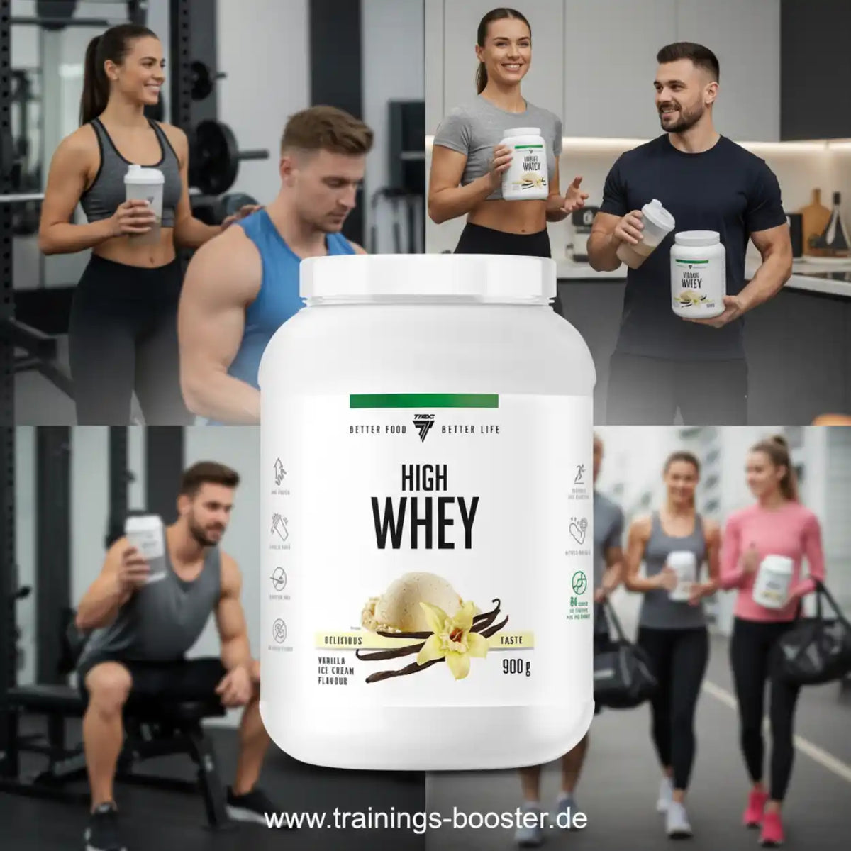 High Whey Proteinpulver Vanille Eiscreme Geschmack für Muskelaufbau und Sport