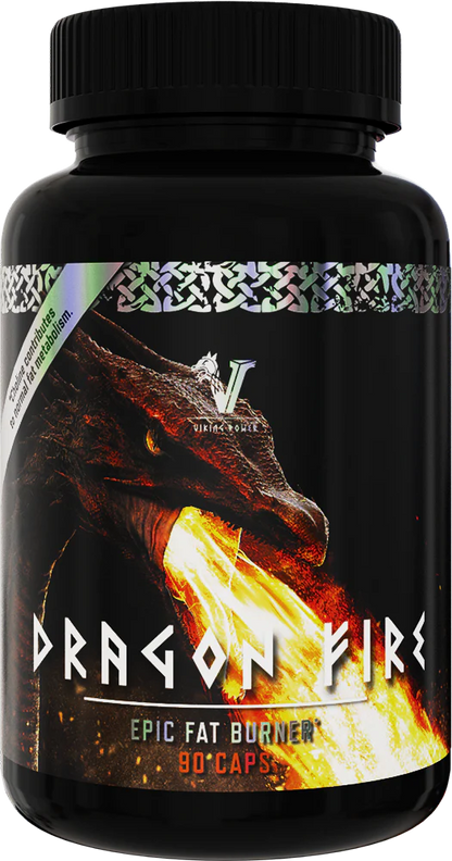 Schwarze Dose mit Drachenmotiv, Aufschrift Dragon Fire, Nahrungsergänzung Fettburner Kapseln
