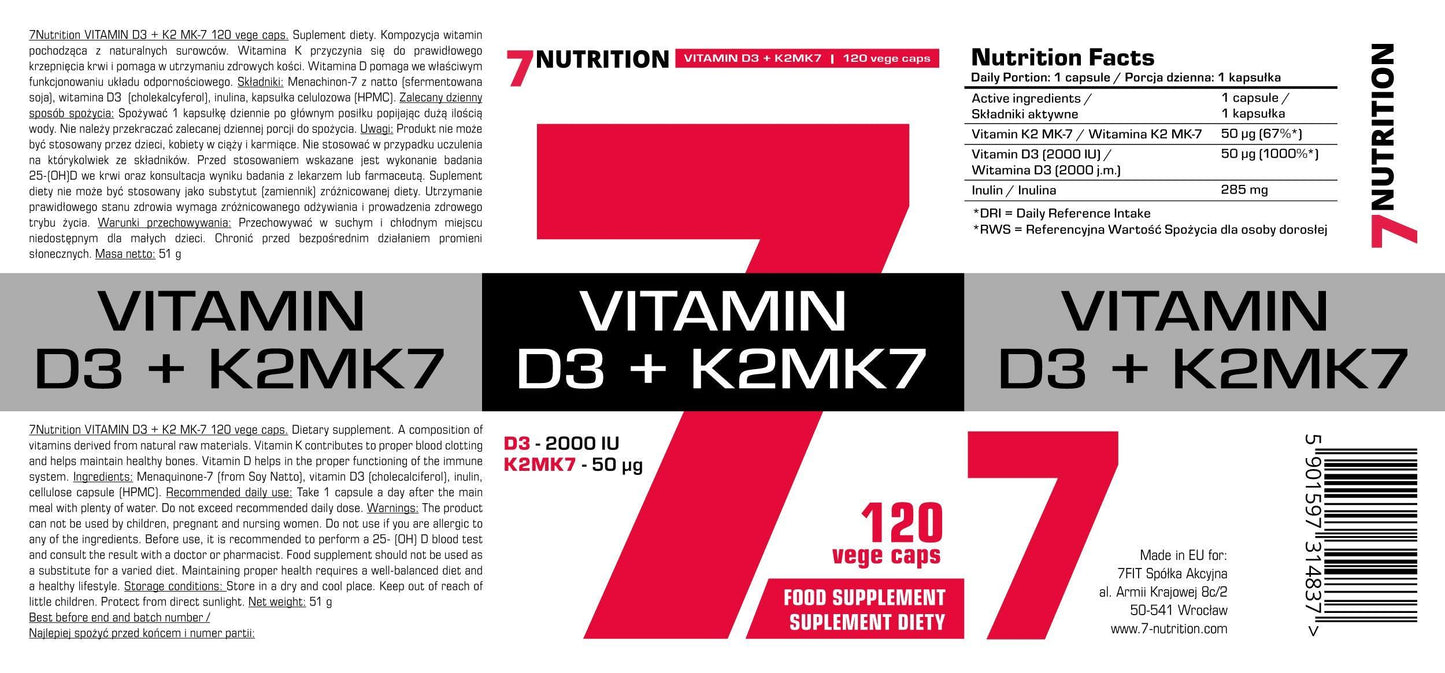 Vitamin D3 + K2 120 Kapseln 2000i.e. - trainings-booster.de