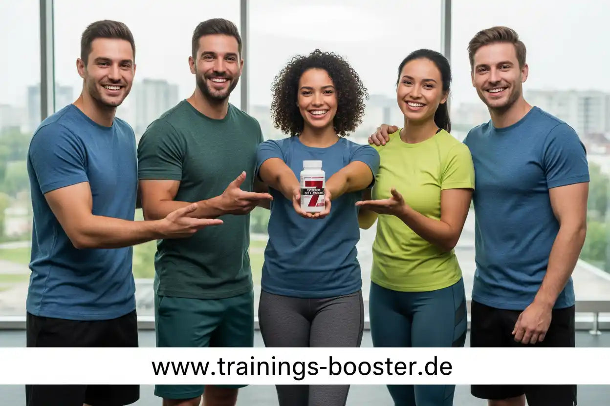 Gruppe mit Sportnahrung-Booster für Fitness und Training