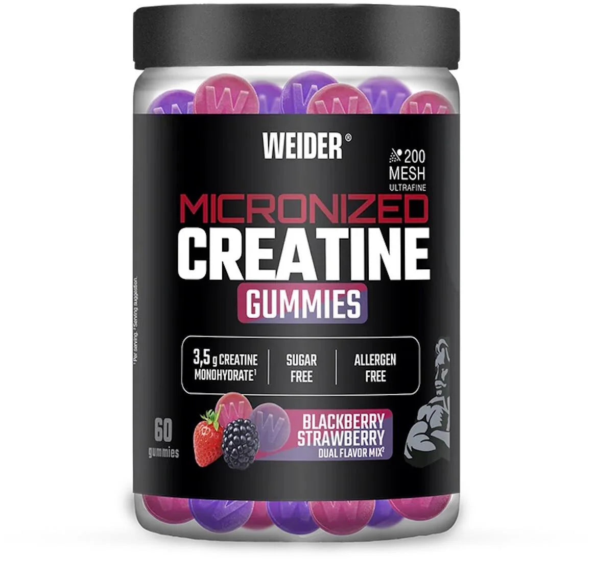 Weider Micronized Creatine Gummies mit Blackberry-Strawberry-Geschmack, zuckerfrei, 60 Stück