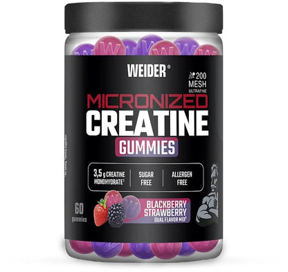 Weider Micronized Creatine Gummies mit Blackberry-Strawberry-Geschmack, zuckerfrei, 60 Stück