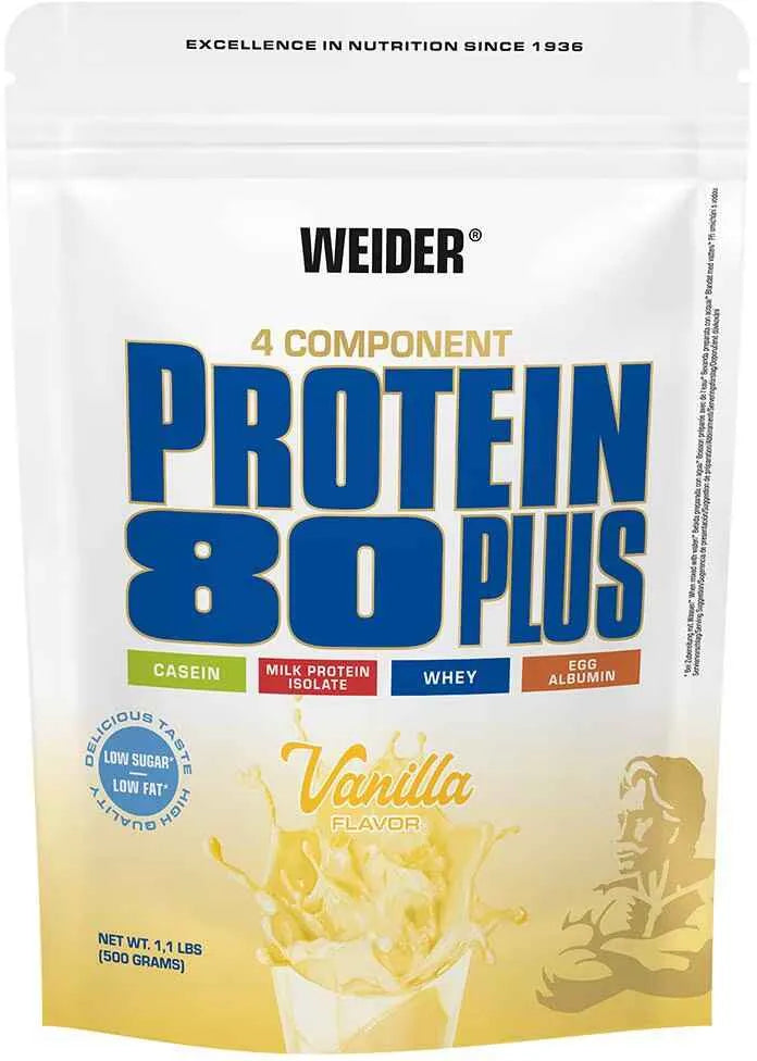 Weider Protein 80 Plus Vanille, 4-Komponenten-Eiweißpulver mit Casein, Milchprotein, Whey & Eiweiß, low sugar & low fat