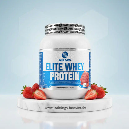 Yava Labs Elite Whey Protein Erdbeereis Geschmack, 1kg Eiweißpulver mit frischen Erdbeeren