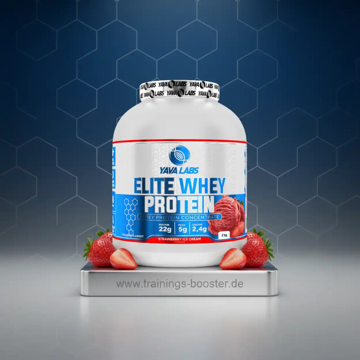 Yava Labs Elite Whey Protein Konzentrat Erdbeer Eiscreme Geschmack 2kg Dose