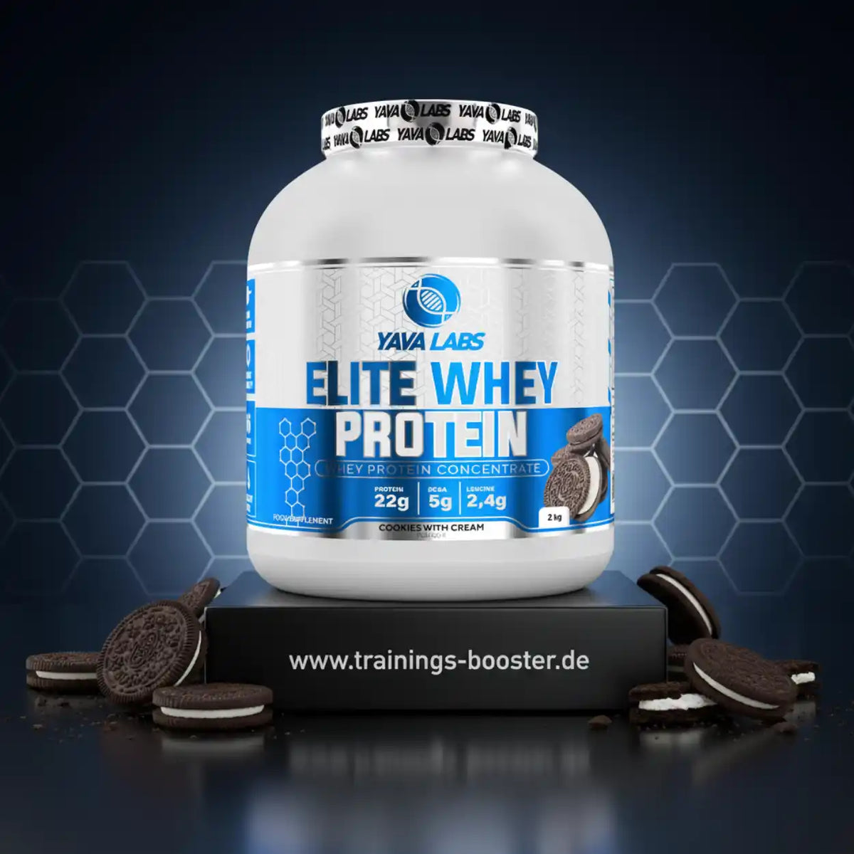 Yava Labs Elite Whey Protein Concentrate Cookies with Cream Geschmack, 2kg Dose