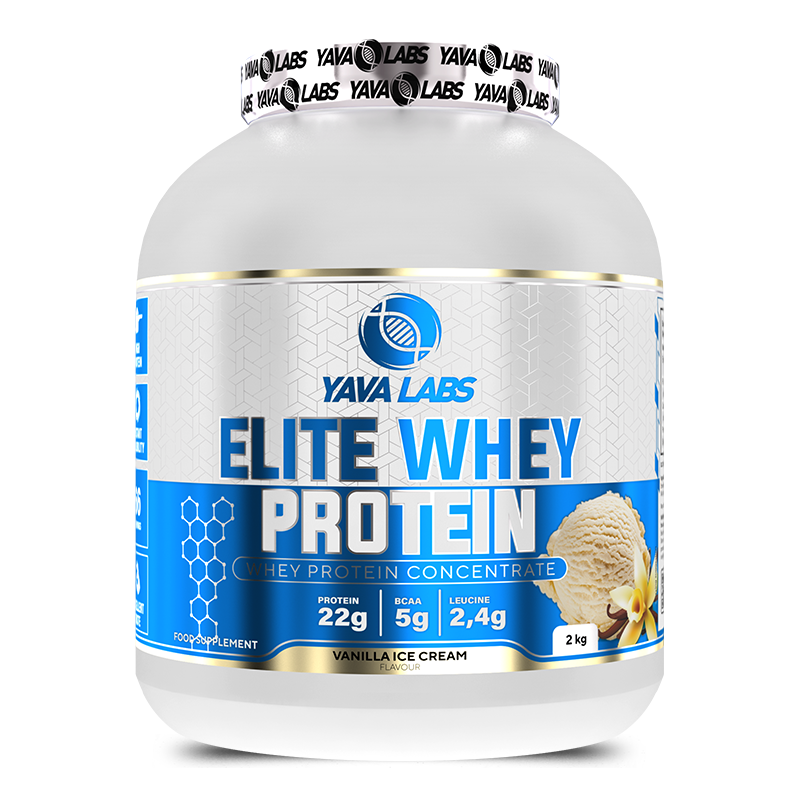 Yava Labs Elite Whey Protein Vanille-Eiscreme, 2kg, Proteinpulver mit 22g Protein pro Portion