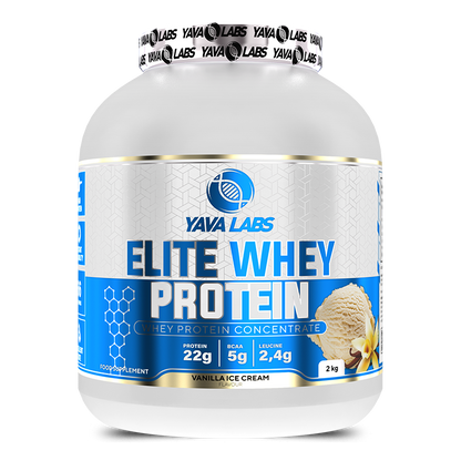 Yava Labs Elite Whey Protein Vanille-Eiscreme, 2kg, Proteinpulver mit 22g Protein pro Portion