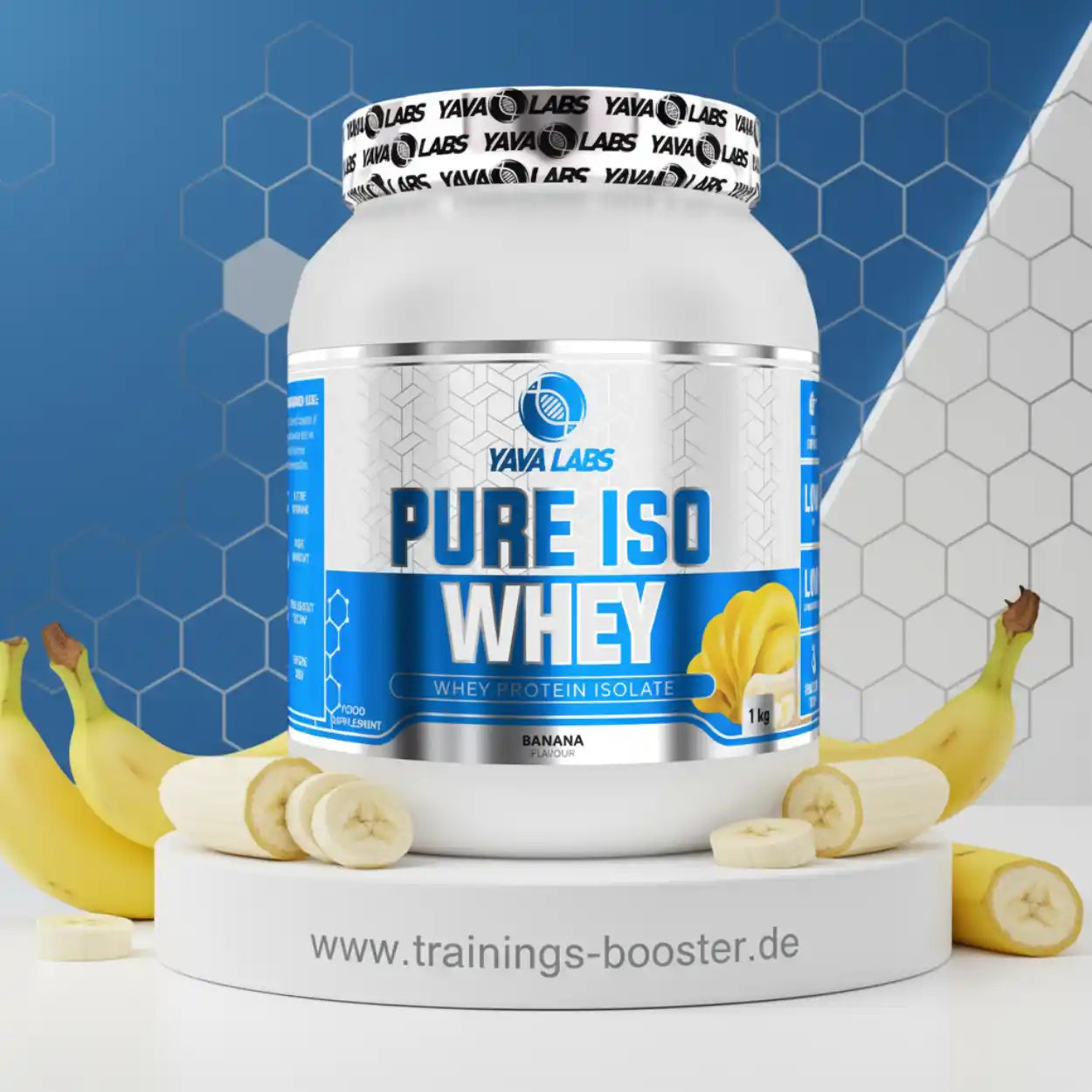 Pure ISO Whey Protein Isolate Banane Geschmack von Yava Labs mit frischen Bananen